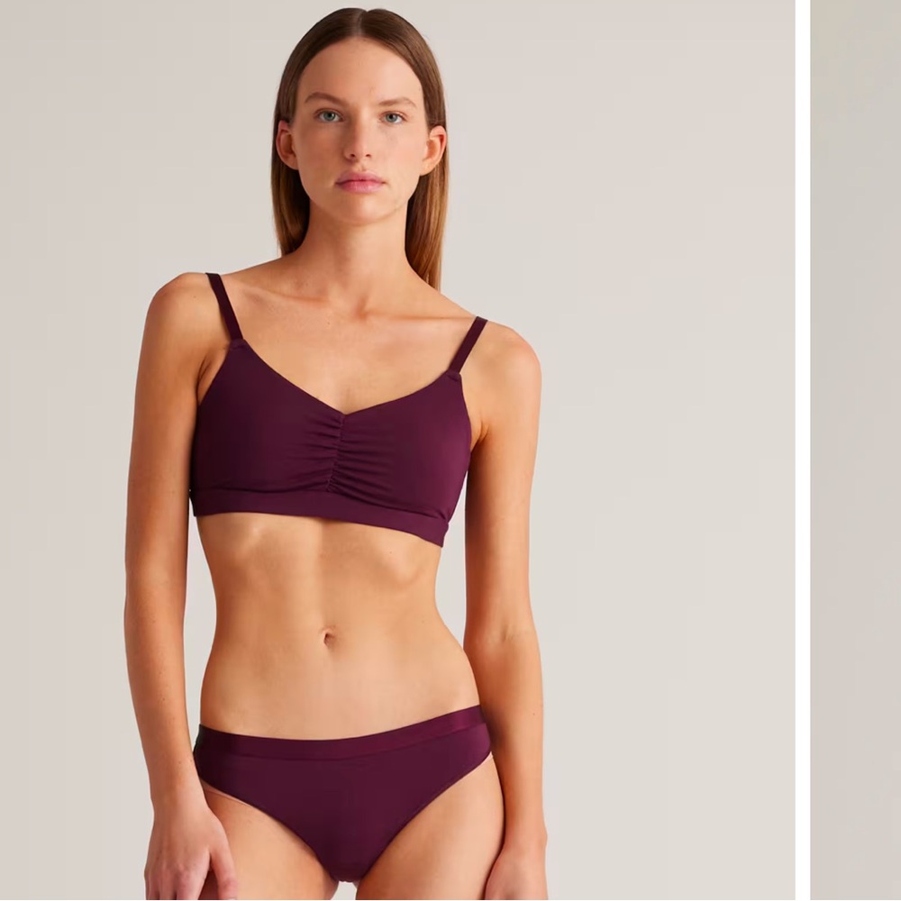 Quince Micromodal Ruched Bralette (2-pack) Syrah Sz L NWOT